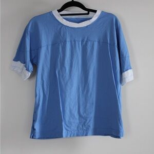 Blue and White Short Sleeve Shirt